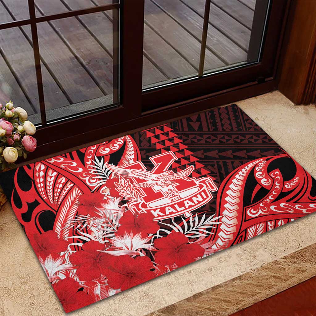 Hawaii Kalani High School Rubber Doormat Tribal Tattoo With Hibiscus Flowers