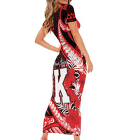Personalised Hawaii Kalani High School Short Sleeve Bodycon Dress Tribal Tattoo With Hibiscus Flowers