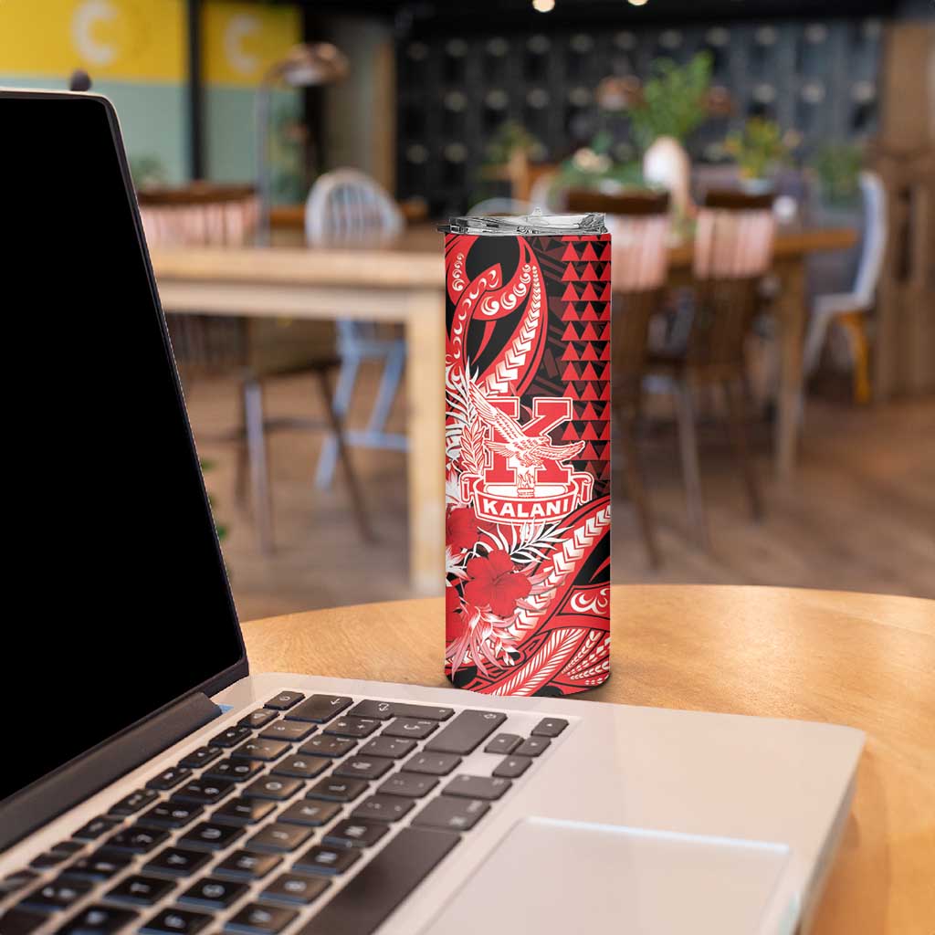 Personalised Hawaii Kalani High School Skinny Tumbler Tribal Tattoo With Hibiscus Flowers