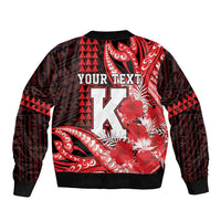 Personalised Hawaii Kalani High School Sleeve Zip Bomber Jacket Tribal Tattoo With Hibiscus Flowers
