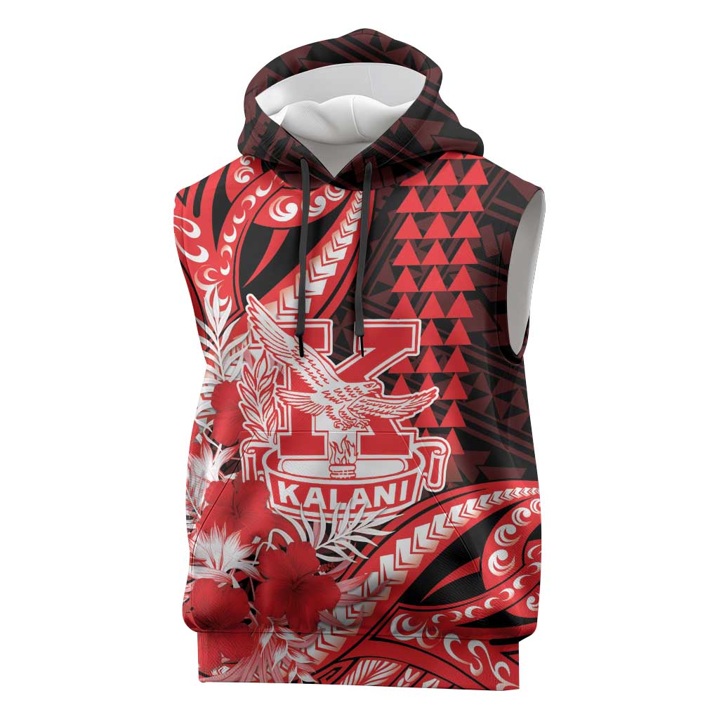 Personalised Hawaii Kalani High School Sleeveless Hoodie Tribal Tattoo With Hibiscus Flowers