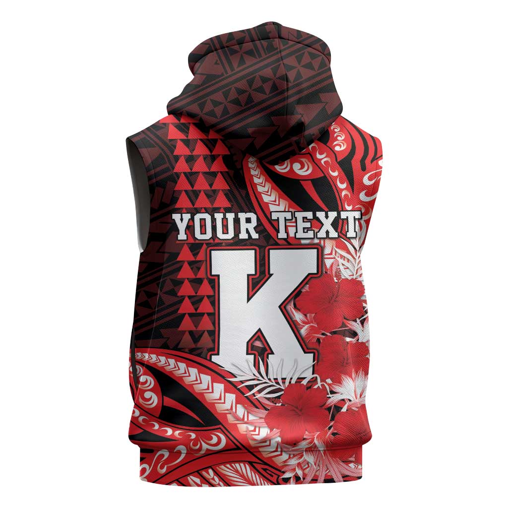 Personalised Hawaii Kalani High School Sleeveless Hoodie Tribal Tattoo With Hibiscus Flowers
