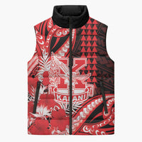 Personalised Hawaii Kalani High School Sleeveless Puffer Jacket Tribal Tattoo With Hibiscus Flowers LT05 Unisex Red - Polynesian Pride