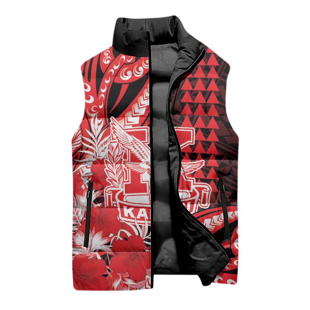 Personalised Hawaii Kalani High School Sleeveless Puffer Jacket Tribal Tattoo With Hibiscus Flowers LT05 - Polynesian Pride