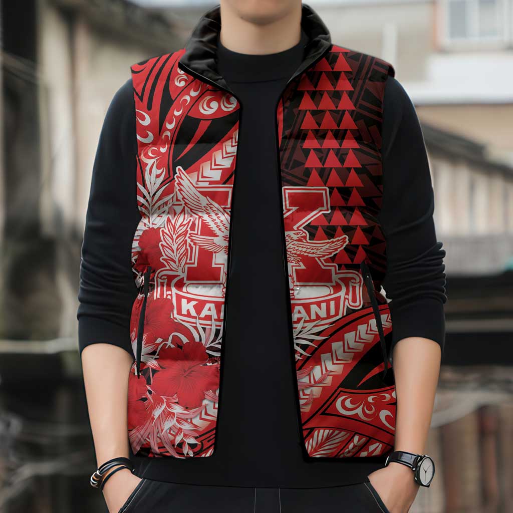 Personalised Hawaii Kalani High School Sleeveless Puffer Jacket Tribal Tattoo With Hibiscus Flowers LT05 - Polynesian Pride