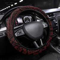 Hawaii Kalani High School Steering Wheel Cover Tribal Tattoo With Hibiscus Flowers LT05 Universal Fit Red - Polynesian Pride