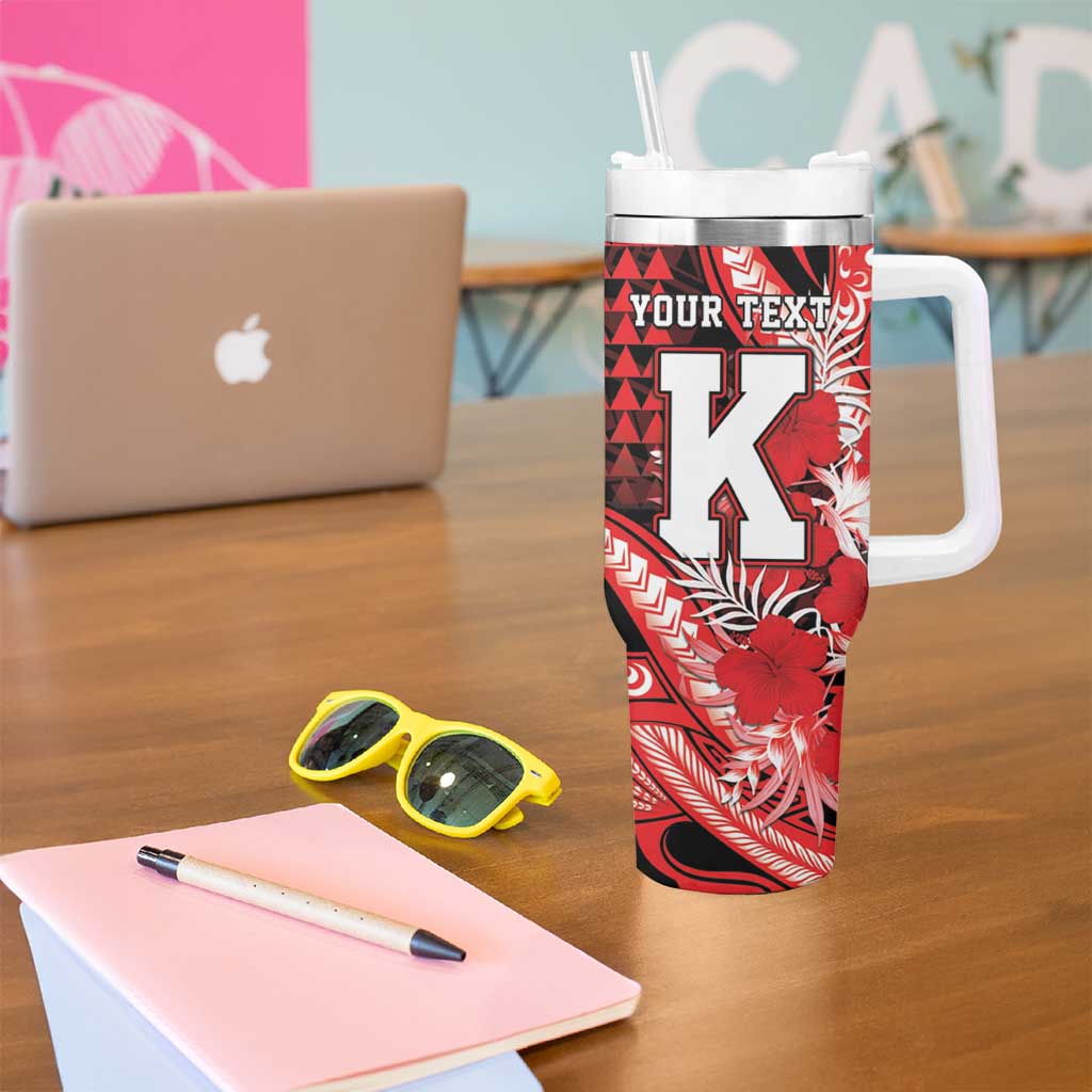Personalised Hawaii Kalani High School Tumbler With Handle Tribal Tattoo With Hibiscus Flowers