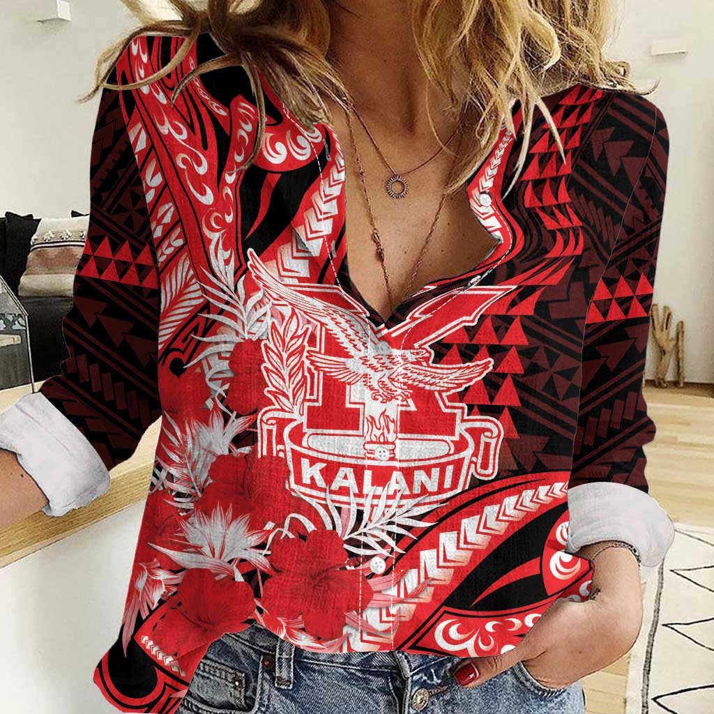 Personalised Hawaii Kalani High School Women Casual Shirt Tribal Tattoo With Hibiscus Flowers