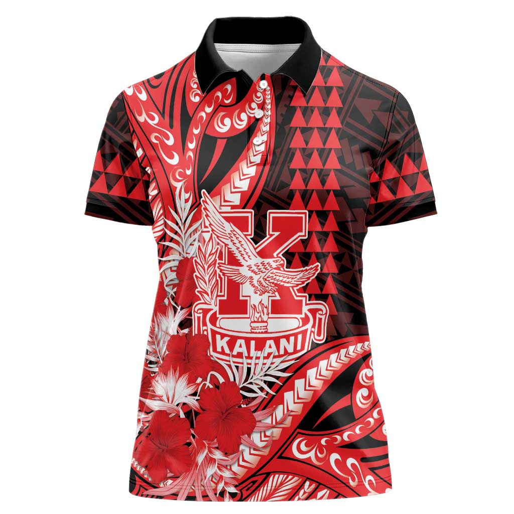 Personalised Hawaii Kalani High School Women Polo Shirt Tribal Tattoo With Hibiscus Flowers