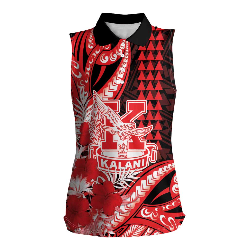 Personalised Hawaii Kalani High School Women Sleeveless Polo Shirt Tribal Tattoo With Hibiscus Flowers