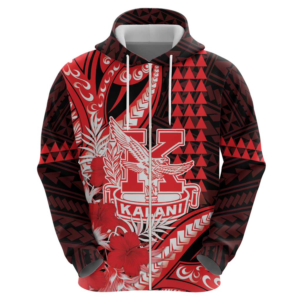Personalised Hawaii Kalani High School Zip Hoodie Tribal Tattoo With Hibiscus Flowers