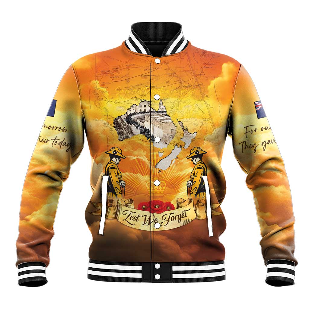 New Zealand And Australia ANZAC Day Baseball Jacket Sinai Palestine Campaign Lest We Forget LT05 Unisex Orange - Polynesian Pride