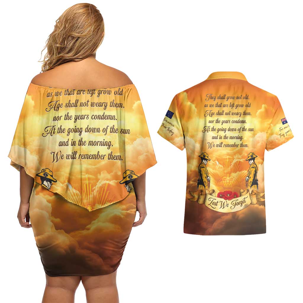 New Zealand And Australia ANZAC Day Couples Matching Off Shoulder Short Dress and Hawaiian Shirt Sinai Palestine Campaign Lest We Forget