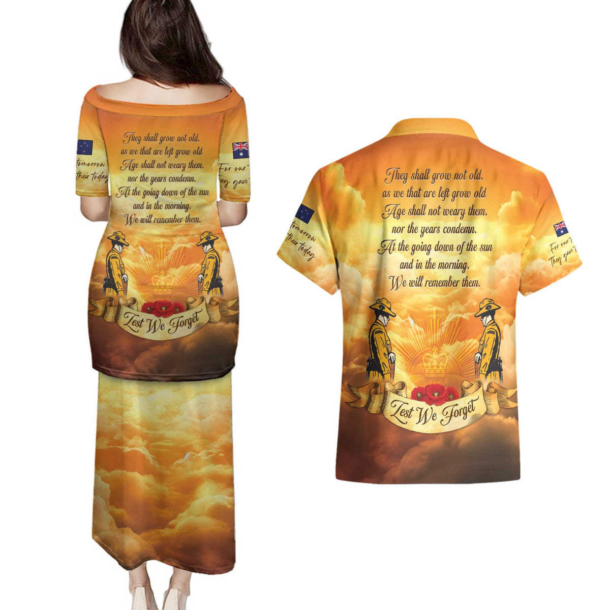 New Zealand And Australia ANZAC Day Couples Matching Puletasi and Hawaiian Shirt Sinai Palestine Campaign Lest We Forget