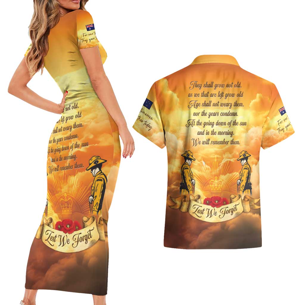 New Zealand And Australia ANZAC Day Couples Matching Short Sleeve Bodycon Dress and Hawaiian Shirt Sinai Palestine Campaign Lest We Forget