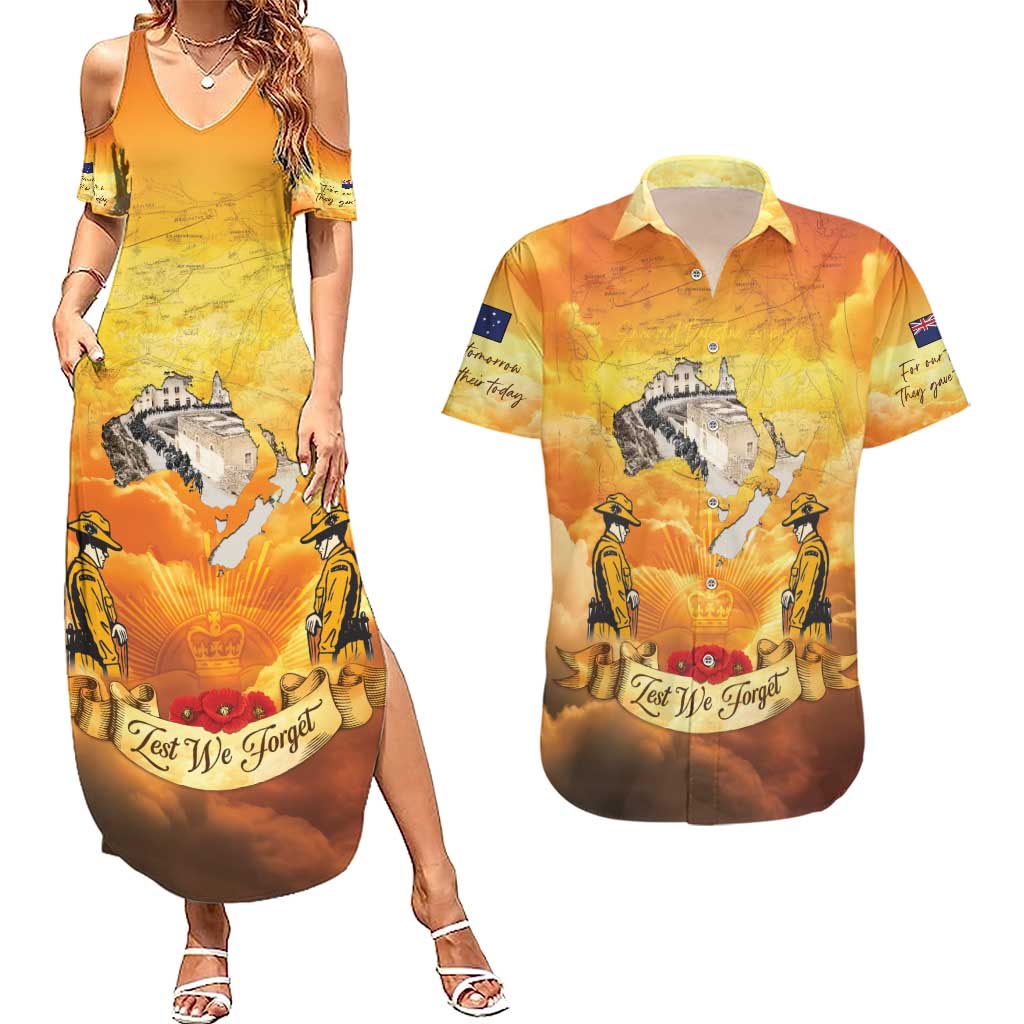 New Zealand And Australia ANZAC Day Couples Matching Summer Maxi Dress and Hawaiian Shirt Sinai Palestine Campaign Lest We Forget