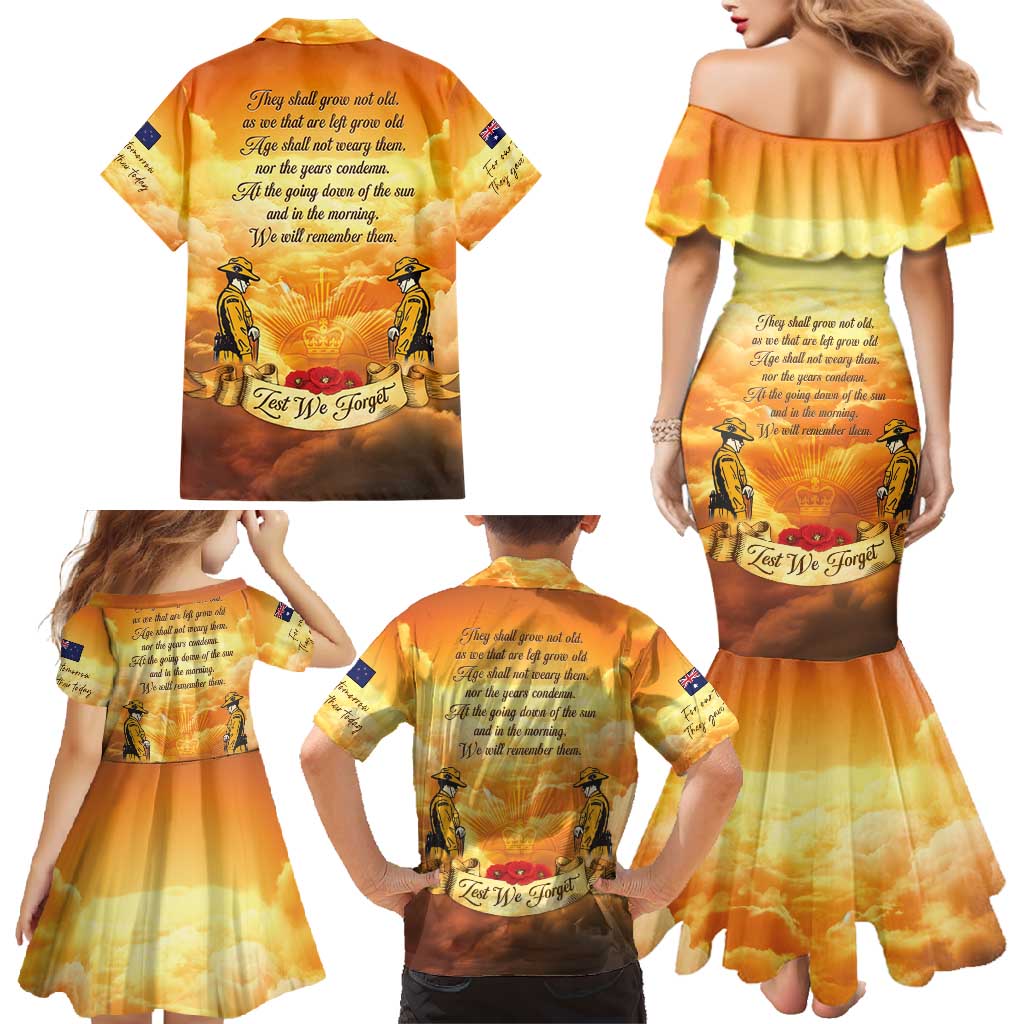 New Zealand And Australia ANZAC Day Family Matching Mermaid Dress and Hawaiian Shirt Sinai Palestine Campaign Lest We Forget