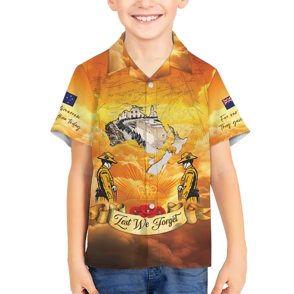 New Zealand And Australia ANZAC Day Family Matching Off Shoulder Short Dress and Hawaiian Shirt Sinai Palestine Campaign Lest We Forget