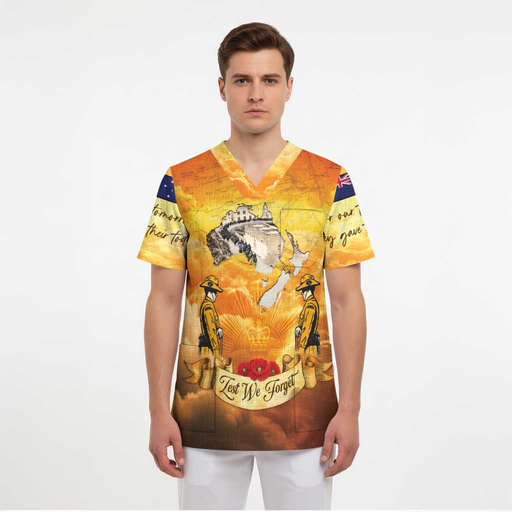 New Zealand And Australia ANZAC Day Scrub Top Sinai Palestine Campaign Lest We Forget - Polynesian Pride