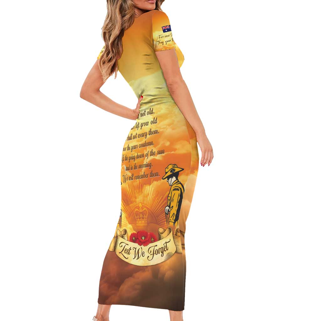 New Zealand And Australia ANZAC Day Short Sleeve Bodycon Dress Sinai Palestine Campaign Lest We Forget LT05 - Polynesian Pride