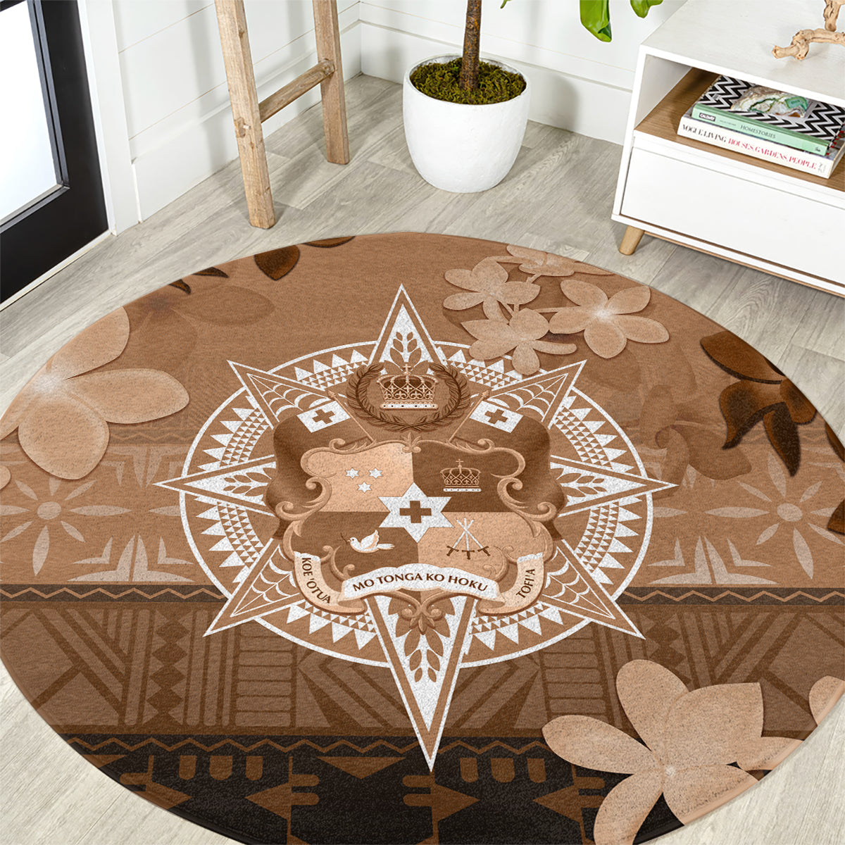Tonga Emancipation Day Round Carpet Tongan Kupesi Ngatu Pattern Vintage Style LT05 Brown - Polynesian Pride