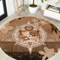 Tonga Emancipation Day Round Carpet Tongan Kupesi Ngatu Pattern Vintage Style LT05 Brown - Polynesian Pride