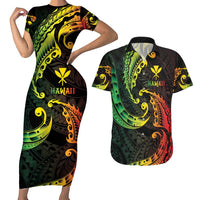 AAPI Heritage Month Couples Matching Short Sleeve Bodycon Dress and Hawaiian Shirt Kanaka Maoli Polynesian Tribal Wave