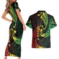 AAPI Heritage Month Couples Matching Short Sleeve Bodycon Dress and Hawaiian Shirt Kanaka Maoli Polynesian Tribal Wave