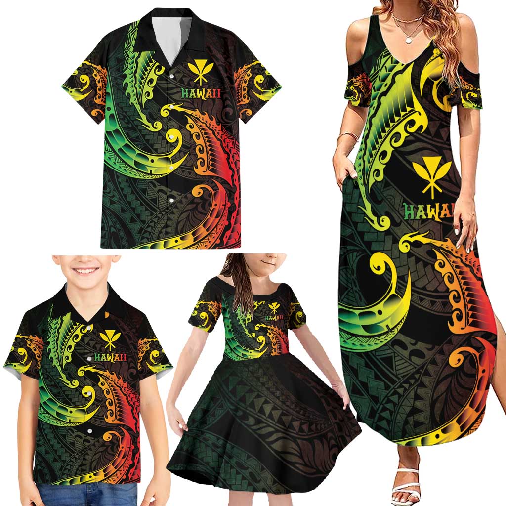 AAPI Heritage Month Family Matching Summer Maxi Dress and Hawaiian Shirt Kanaka Maoli Polynesian Tribal Wave