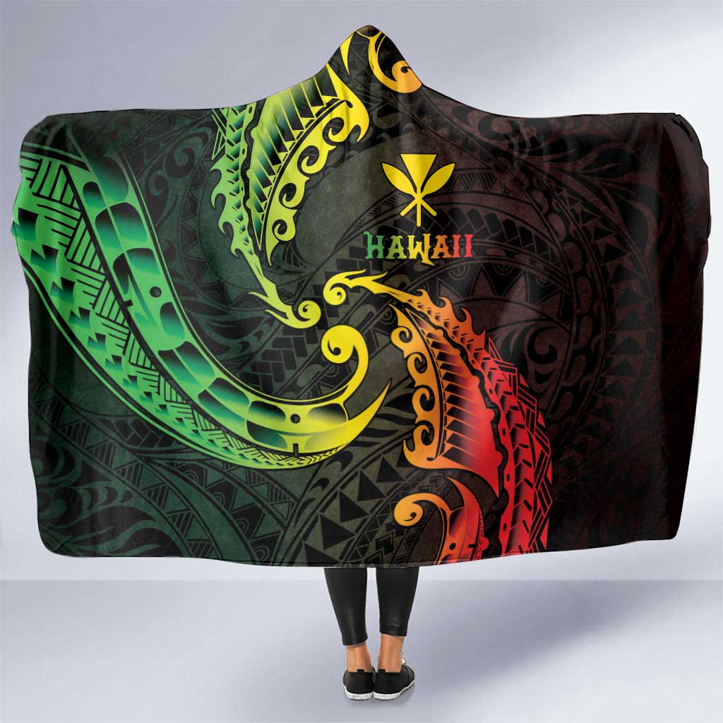 AAPI Heritage Month Hooded Blanket Kanaka Maoli Polynesian Tribal Wave
