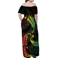 AAPI Heritage Month Off Shoulder Maxi Dress Kanaka Maoli Polynesian Tribal Wave