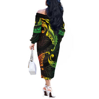 AAPI Heritage Month Off The Shoulder Long Sleeve Dress Kanaka Maoli Polynesian Tribal Wave