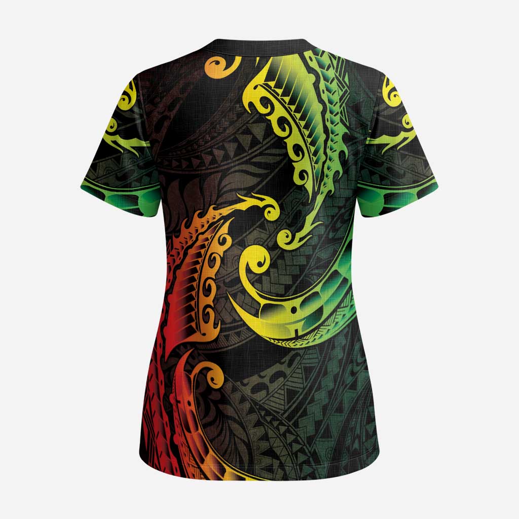 AAPI Heritage Month Scrub Top Kanaka Maoli Polynesian Tribal Wave - Polynesian Pride