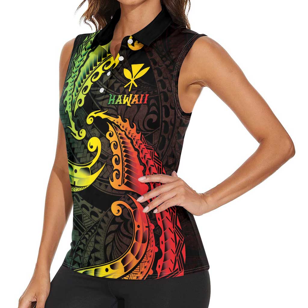 AAPI Heritage Month Women Sleeveless Polo Shirt Kanaka Maoli Polynesian Tribal Wave