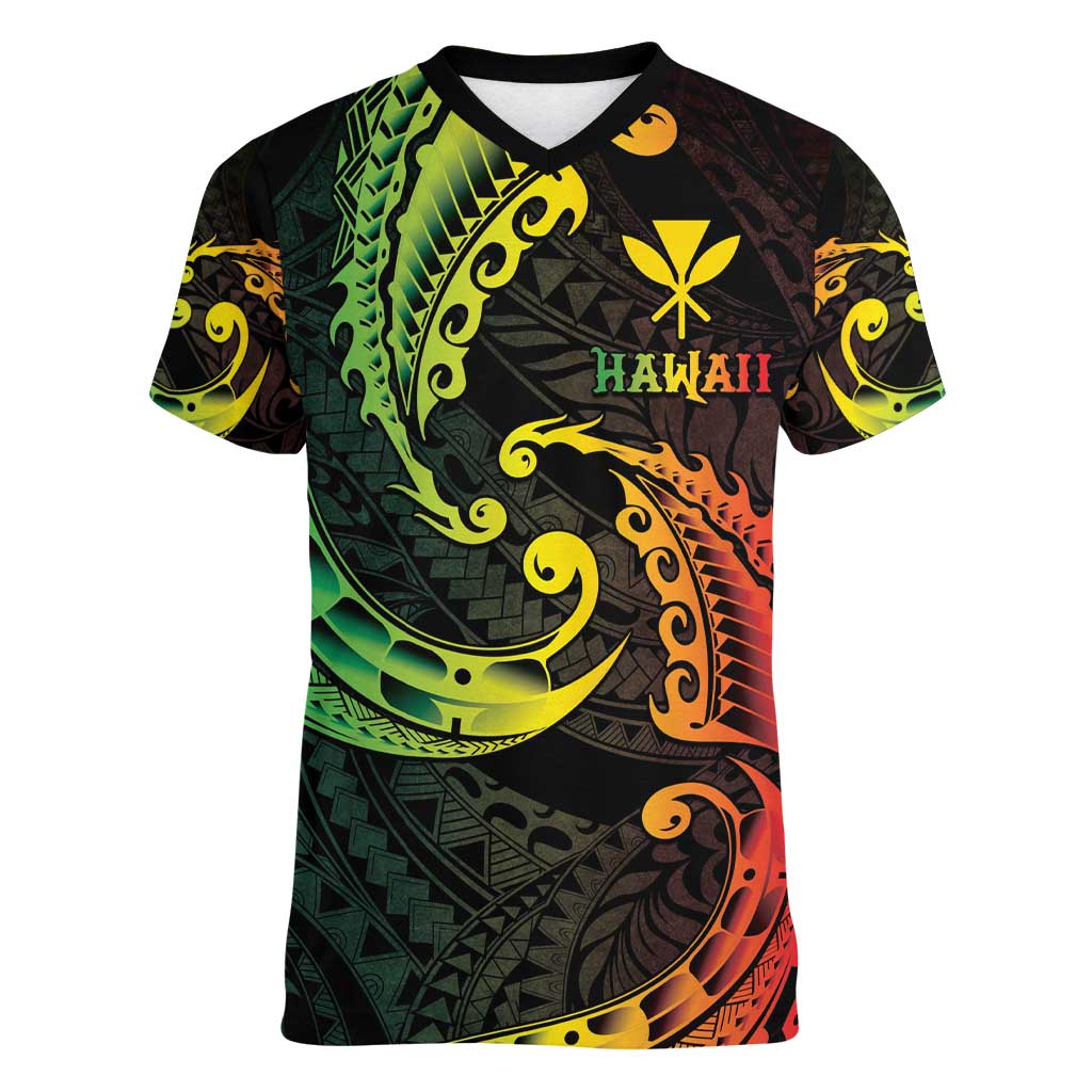 AAPI Heritage Month Women V-Neck T-Shirt Kanaka Maoli Polynesian Tribal Wave