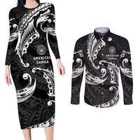 AAPI Heritage Month Couples Matching Long Sleeve Bodycon Dress and Long Sleeve Button Shirt American Samoa Polynesian Tribal Wave