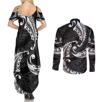 AAPI Heritage Month Couples Matching Summer Maxi Dress and Long Sleeve Button Shirt American Samoa Polynesian Tribal Wave