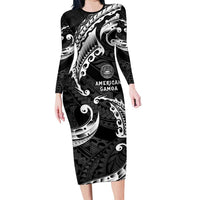 AAPI Heritage Month Family Matching Long Sleeve Bodycon Dress and Hawaiian Shirt American Samoa Polynesian Tribal Wave