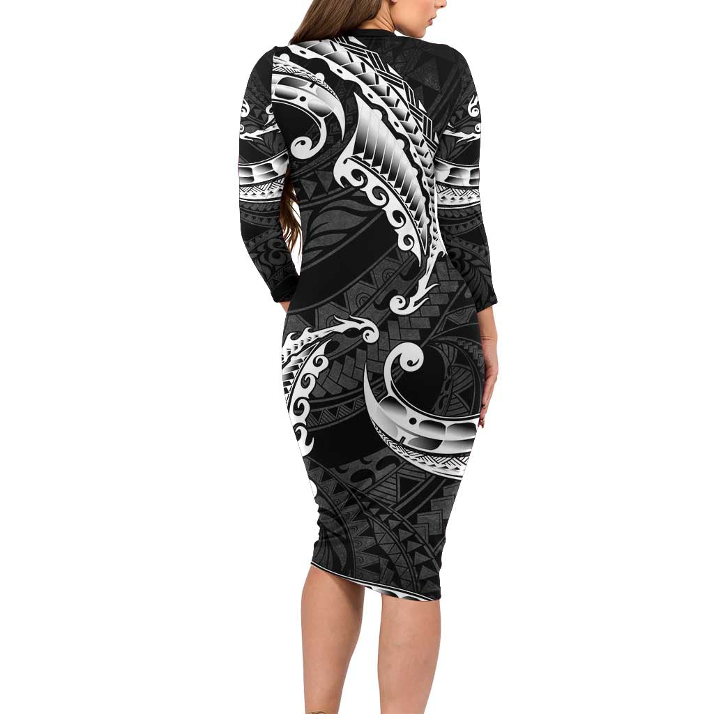 AAPI Heritage Month Family Matching Long Sleeve Bodycon Dress and Hawaiian Shirt American Samoa Polynesian Tribal Wave