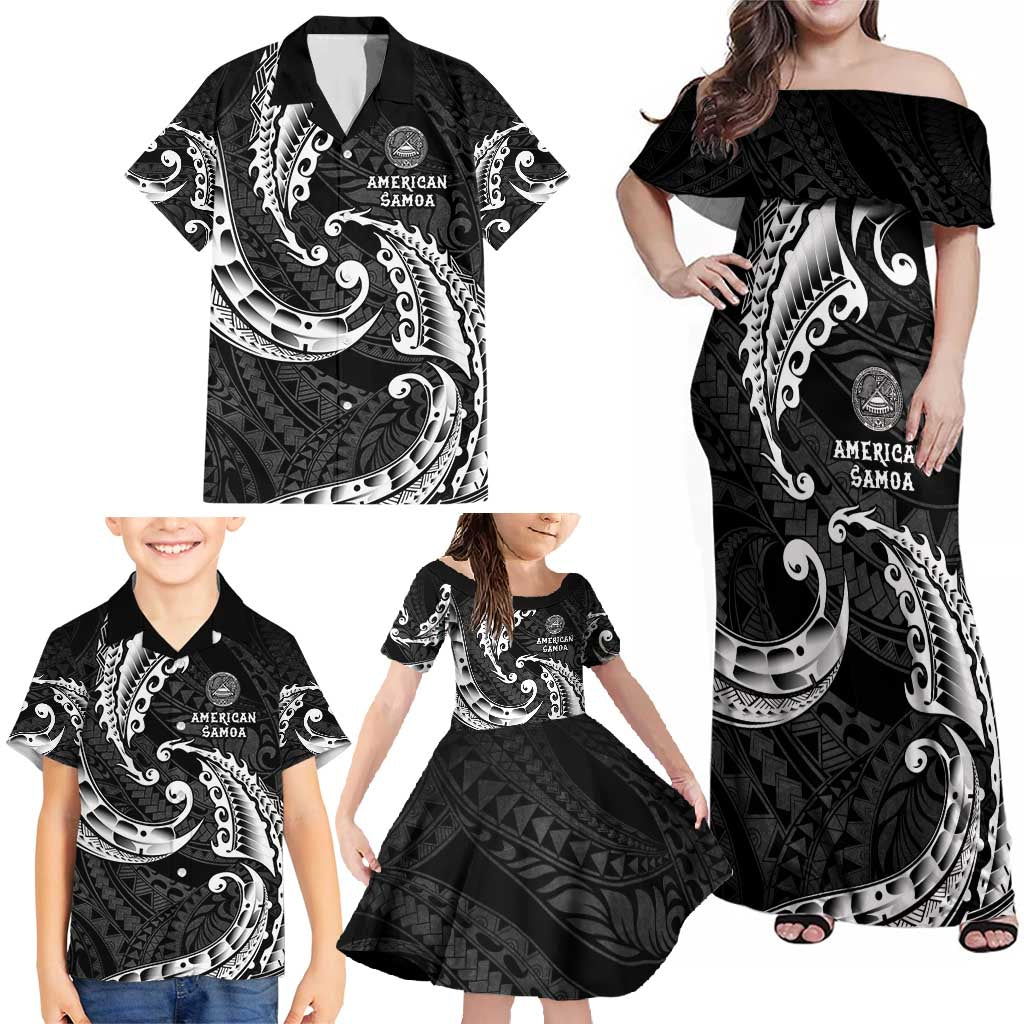 AAPI Heritage Month Family Matching Off Shoulder Maxi Dress and Hawaiian Shirt American Samoa Polynesian Tribal Wave