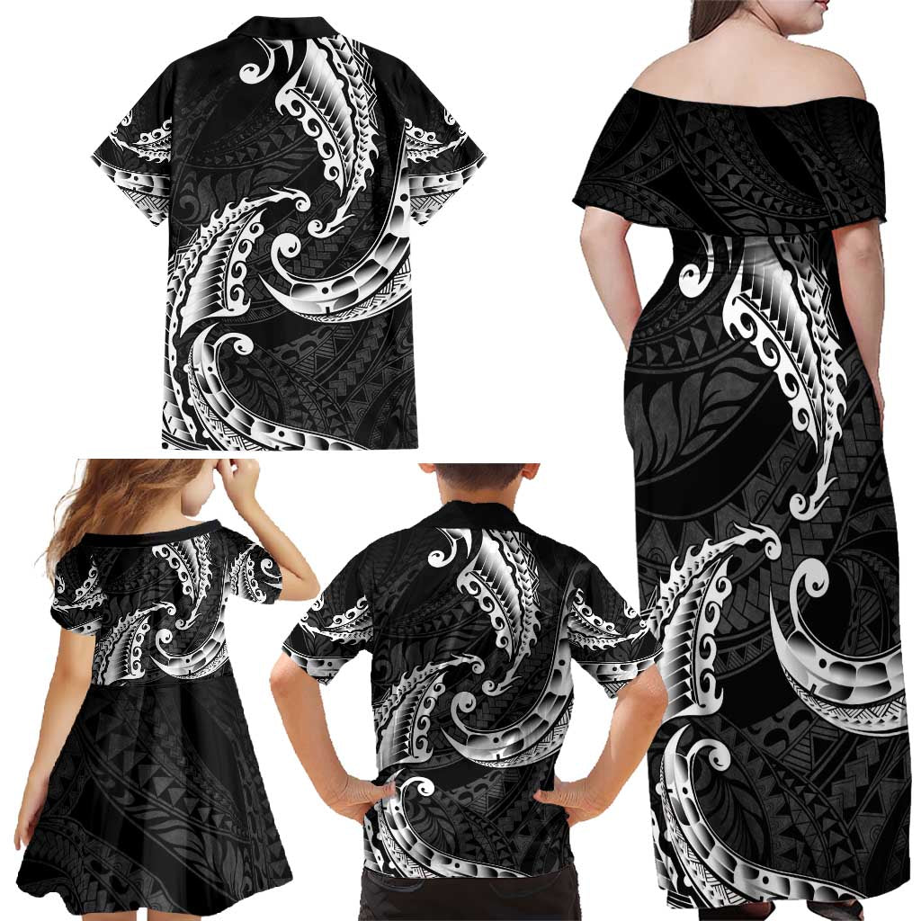 AAPI Heritage Month Family Matching Off Shoulder Maxi Dress and Hawaiian Shirt American Samoa Polynesian Tribal Wave