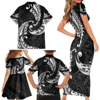 AAPI Heritage Month Family Matching Short Sleeve Bodycon Dress and Hawaiian Shirt American Samoa Polynesian Tribal Wave