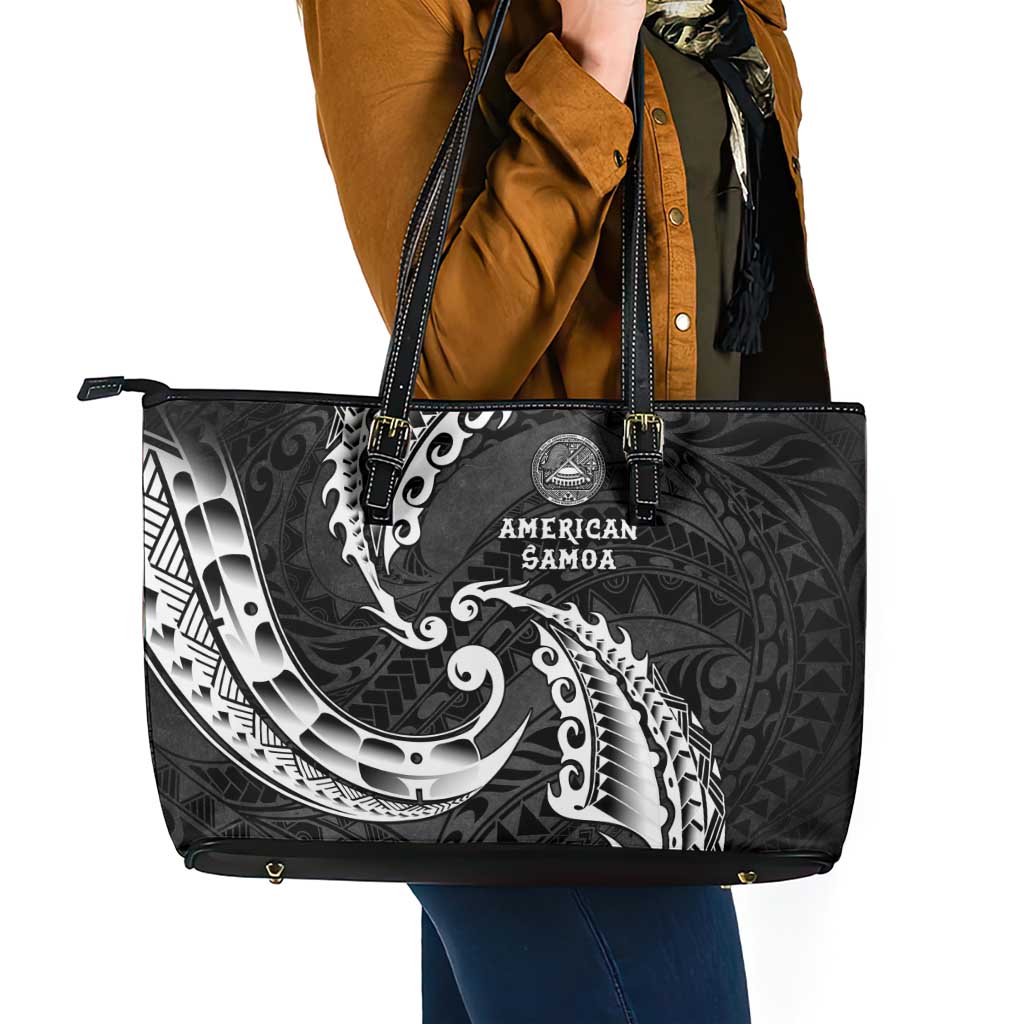 AAPI Heritage Month Leather Tote Bag American Samoa Polynesian Tribal Wave