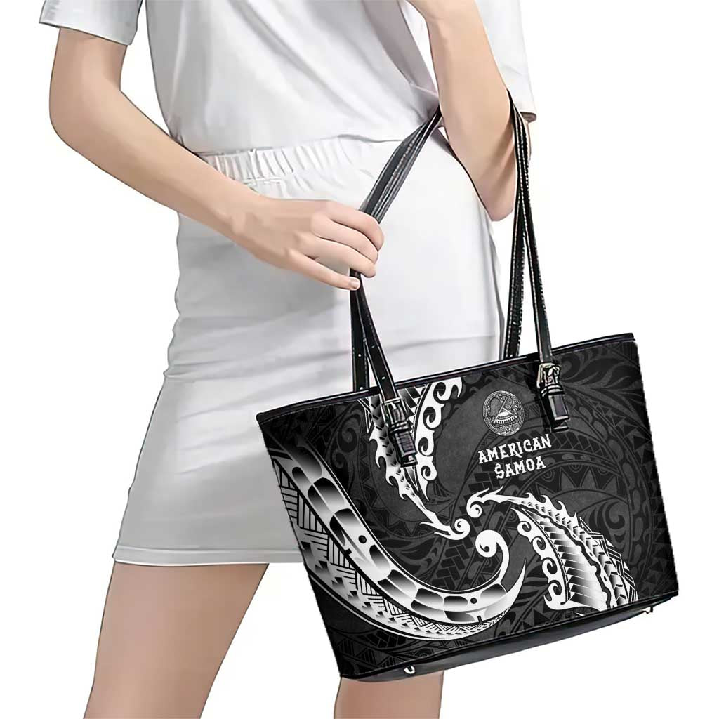 AAPI Heritage Month Leather Tote Bag American Samoa Polynesian Tribal Wave