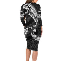 AAPI Heritage Month Long Sleeve Bodycon Dress American Samoa Polynesian Tribal Wave