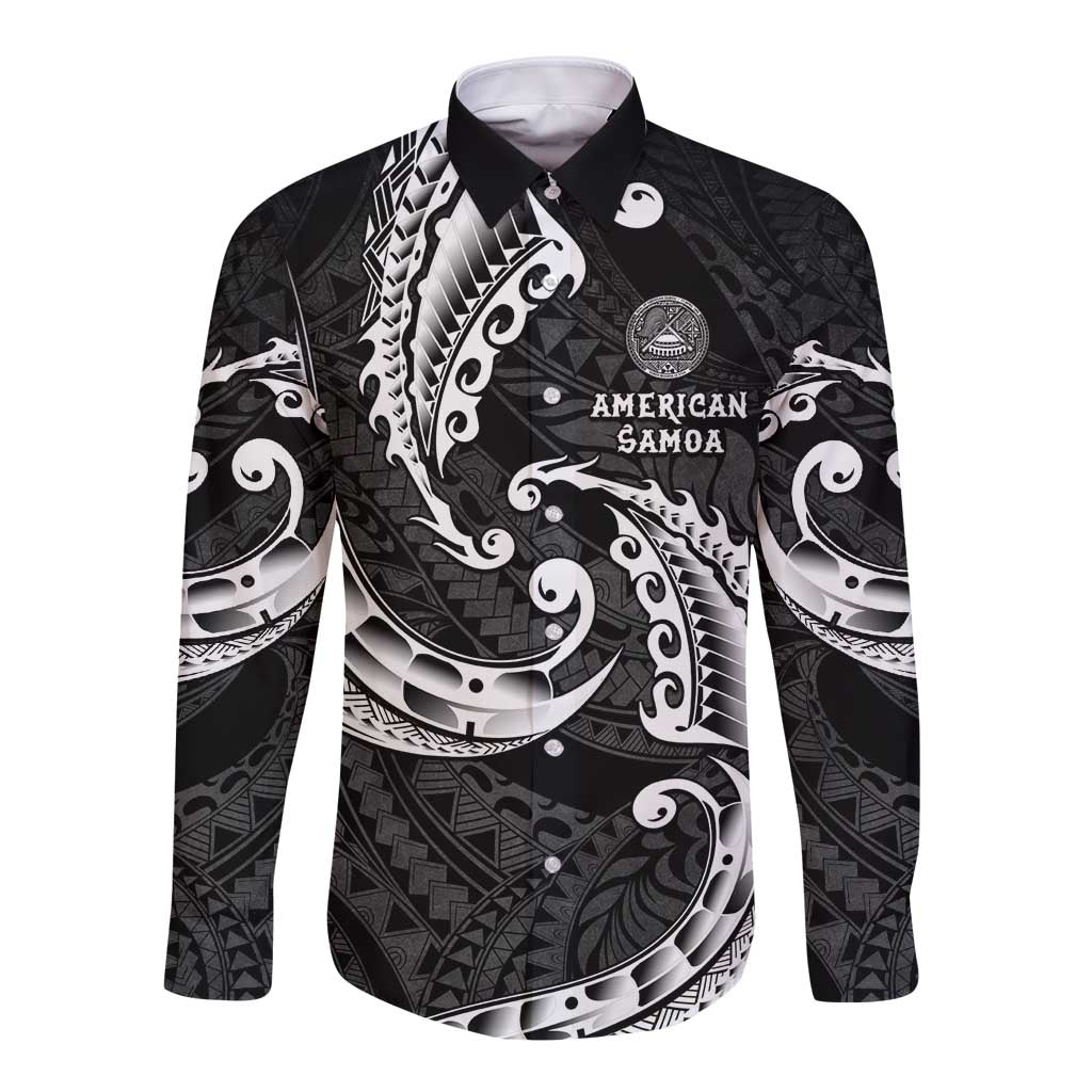 AAPI Heritage Month Long Sleeve Button Shirt American Samoa Polynesian Tribal Wave