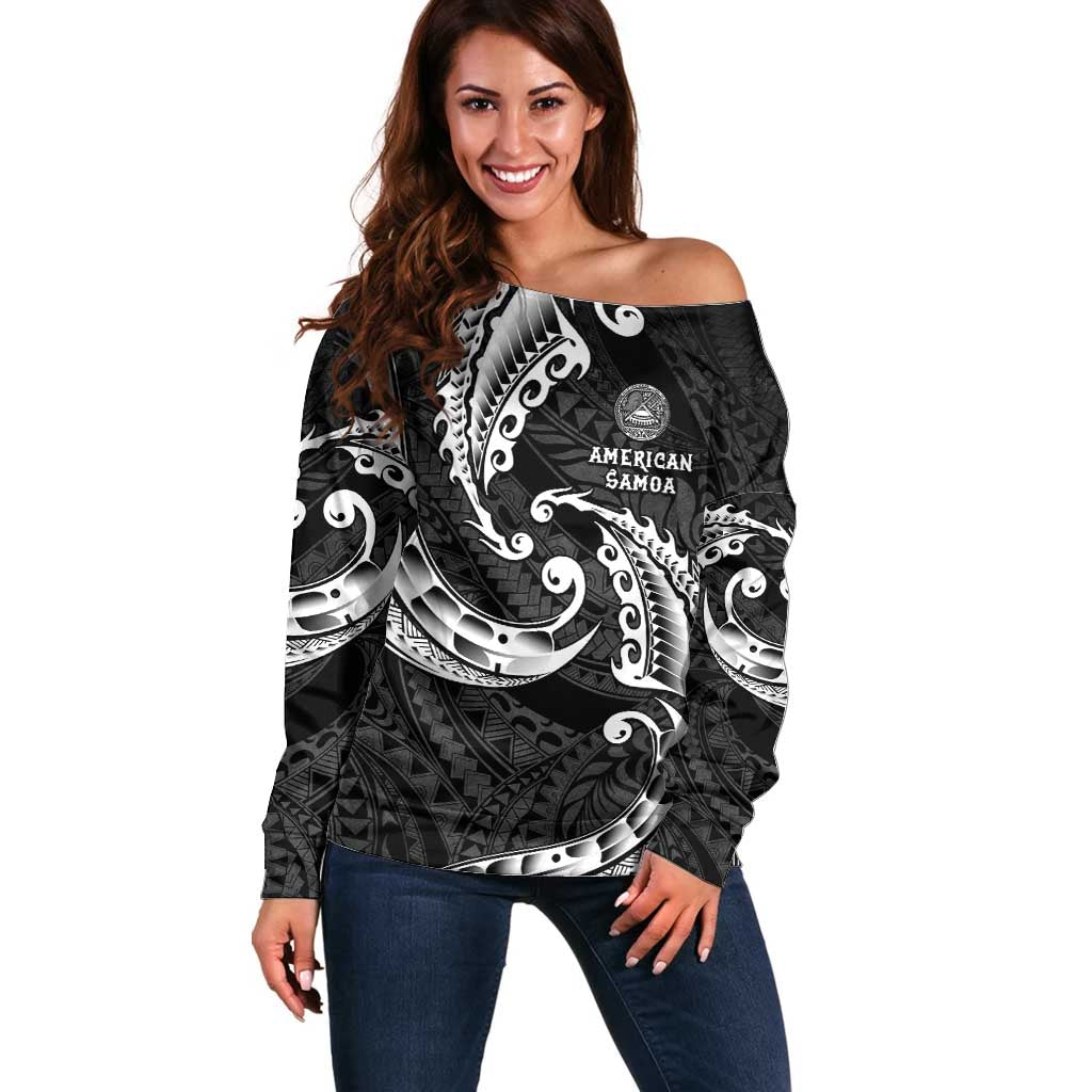 AAPI Heritage Month Off Shoulder Sweater American Samoa Polynesian Tribal Wave
