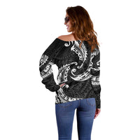 AAPI Heritage Month Off Shoulder Sweater American Samoa Polynesian Tribal Wave