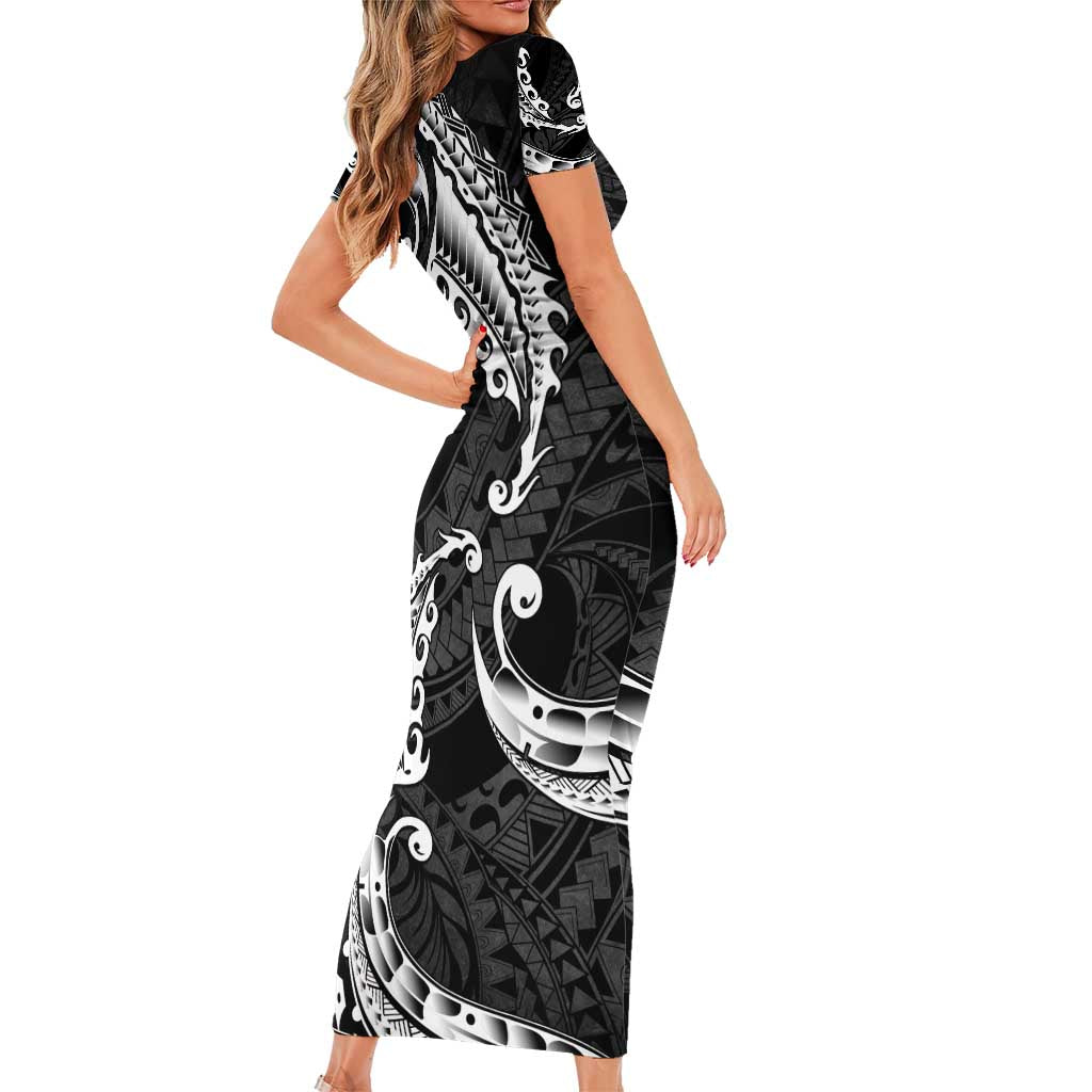 AAPI Heritage Month Short Sleeve Bodycon Dress American Samoa Polynesian Tribal Wave