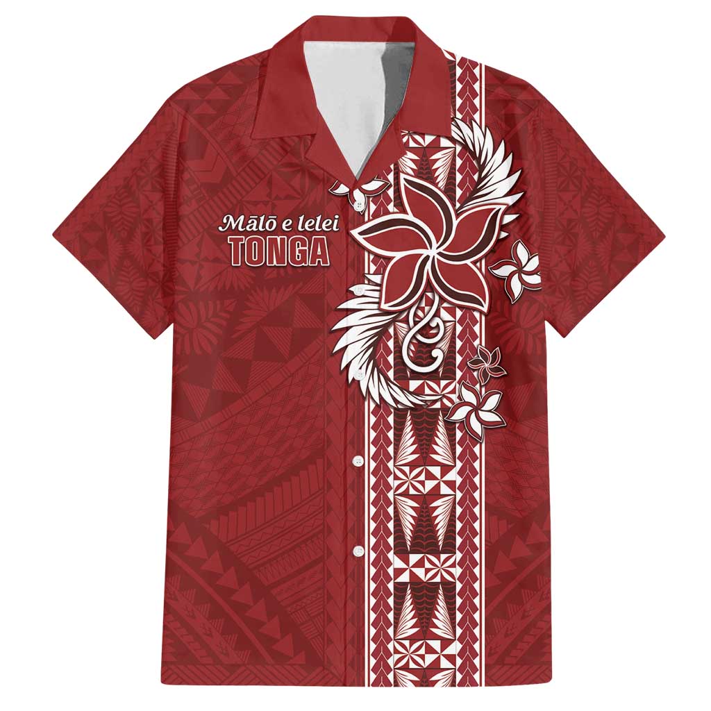 Tonga Language Week Family Matching Tank Maxi Dress and Hawaiian Shirt Malo e Lelei Kupesi Ngatu Pattern LT05 Dad's Shirt - Short Sleeve Red - Polynesian Pride